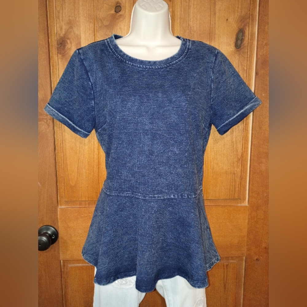 Lumiere Denim Blue Peplum Blouse